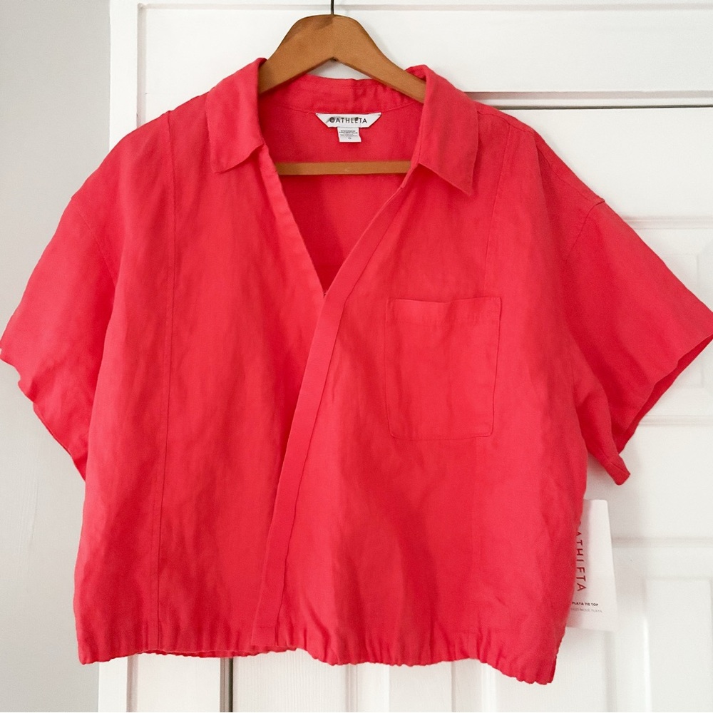 Women's Coral Wrap Linen Top - Picture 3 of 9